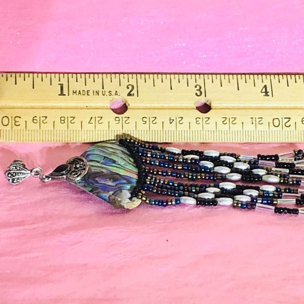 Vtg.Abalone Shell Beaded 4.5" Post Dusters~Dangles - image 3